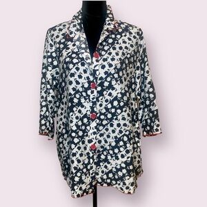 NWT Creation Floral Button Up Top Jacket Shacket Black White Pink Size Large